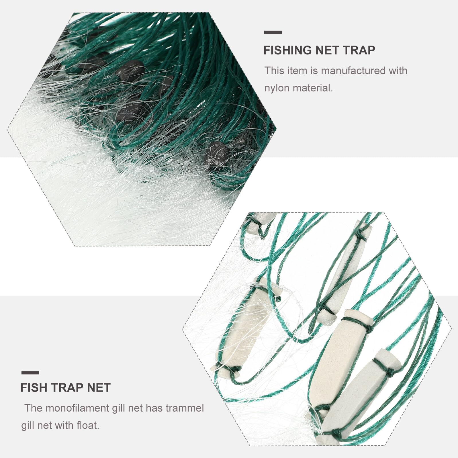 PRETYZOOM Filet de Monofilament Léger avec Flotteur et Plombs Filet Trémail Couches Piège à Poisson Transparent Nylon pour Eau Douce et Salée