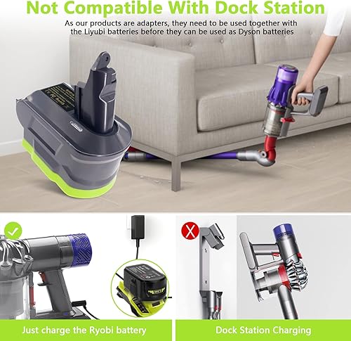 Miniatura 5 de URUN Adaptador mejorado 3 en 1 V6V7V8 para batería de litio Ryobi de 18 V convertida a batería de aspiradora de mano Dyson V6V7V8 compatible con