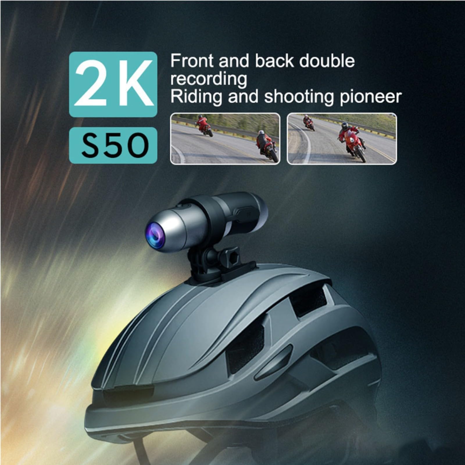 Cámara de doble acción con WiFi, cámara deportiva impermeable antivibración para casco de motocicleta para grabación de bicicleta, gris