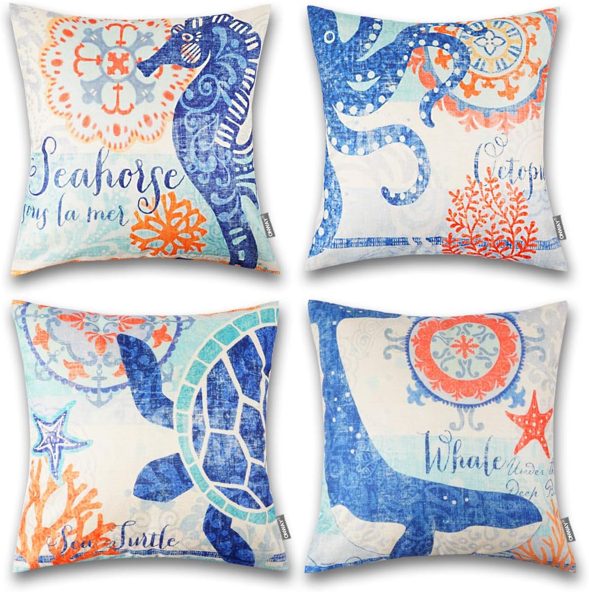 ONWAY Ocean Park Cotton Linen Theme Decorative Pillow Cover