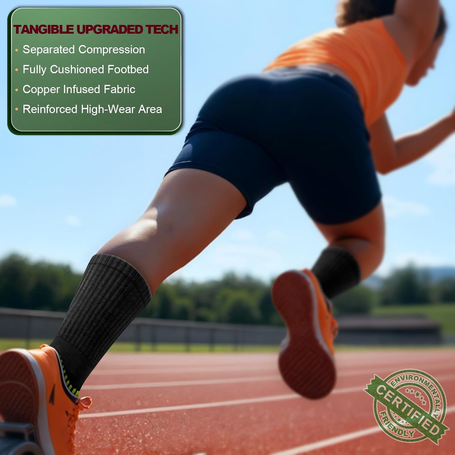 BULLIANT Men Socks, Athletic Compression Crew Socks Cushioned for Men Running Sports Hiking Fishing Arch Support - Image 3