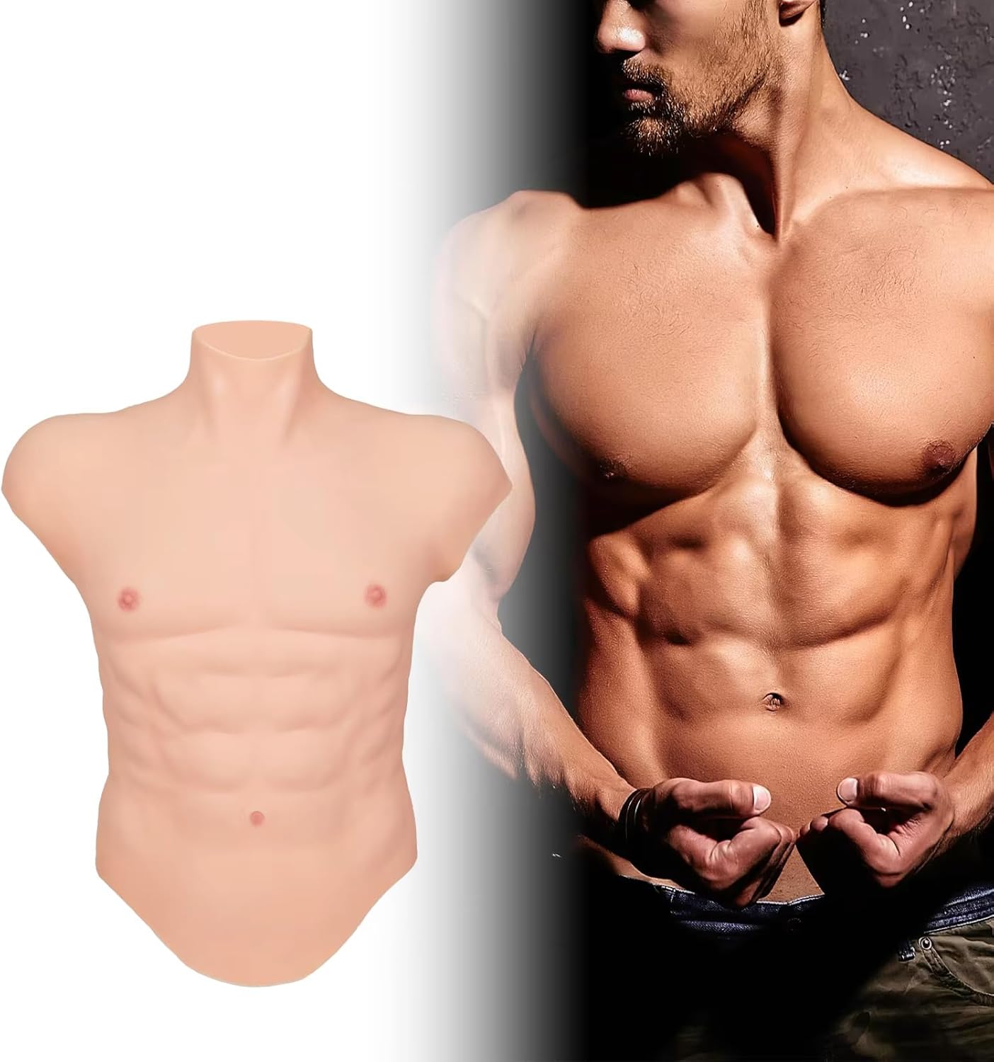 Silicone Male Muscle Suit Fake Belly Chest Bodysuit Artificial Muscle Belly Strong Figure for Men's Cosplay Masquerade