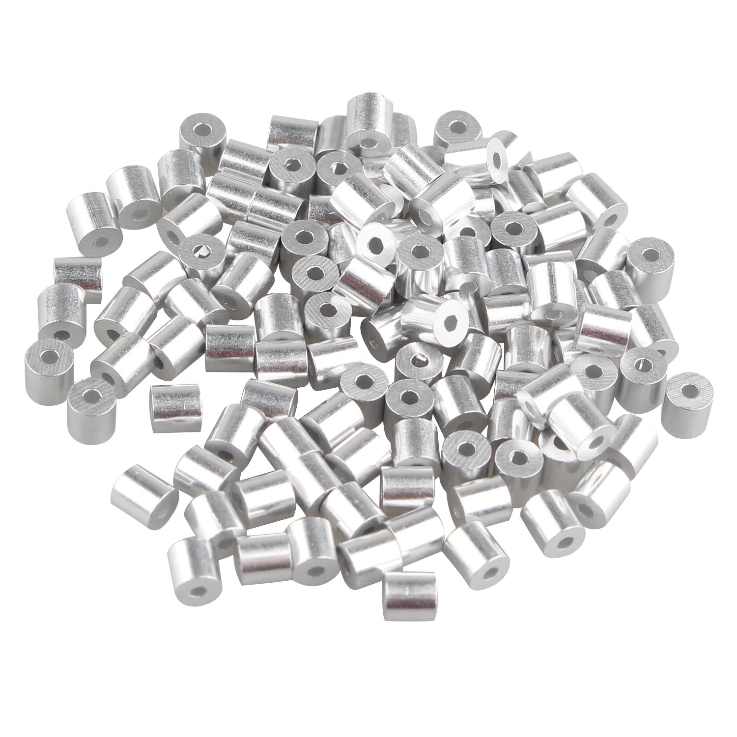 Futheda Silver 100 Pcs Aluminum Crimping Loop Sleeve Clips With Round Ferrules For 1.0Mm Cable Wire Rope Tone