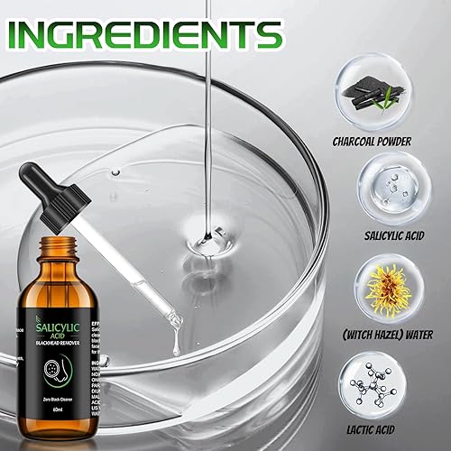 Miniatura 3 de Suero de ácido salicílico, esencia removedor de puntos negros de 2.3 fl oz y 25 tiras de poros de nariz, suciedad de limpieza profunda, poros,