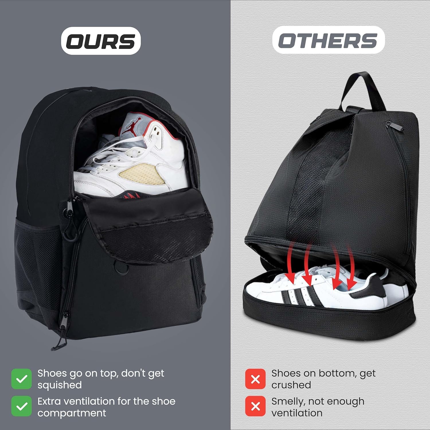 Mochila multideportiva de fútbol y baloncesto, compartimento separado para pelota/zapatos, gran capacidad, ideal para baloncesto, fútbol, voleibol (negro)