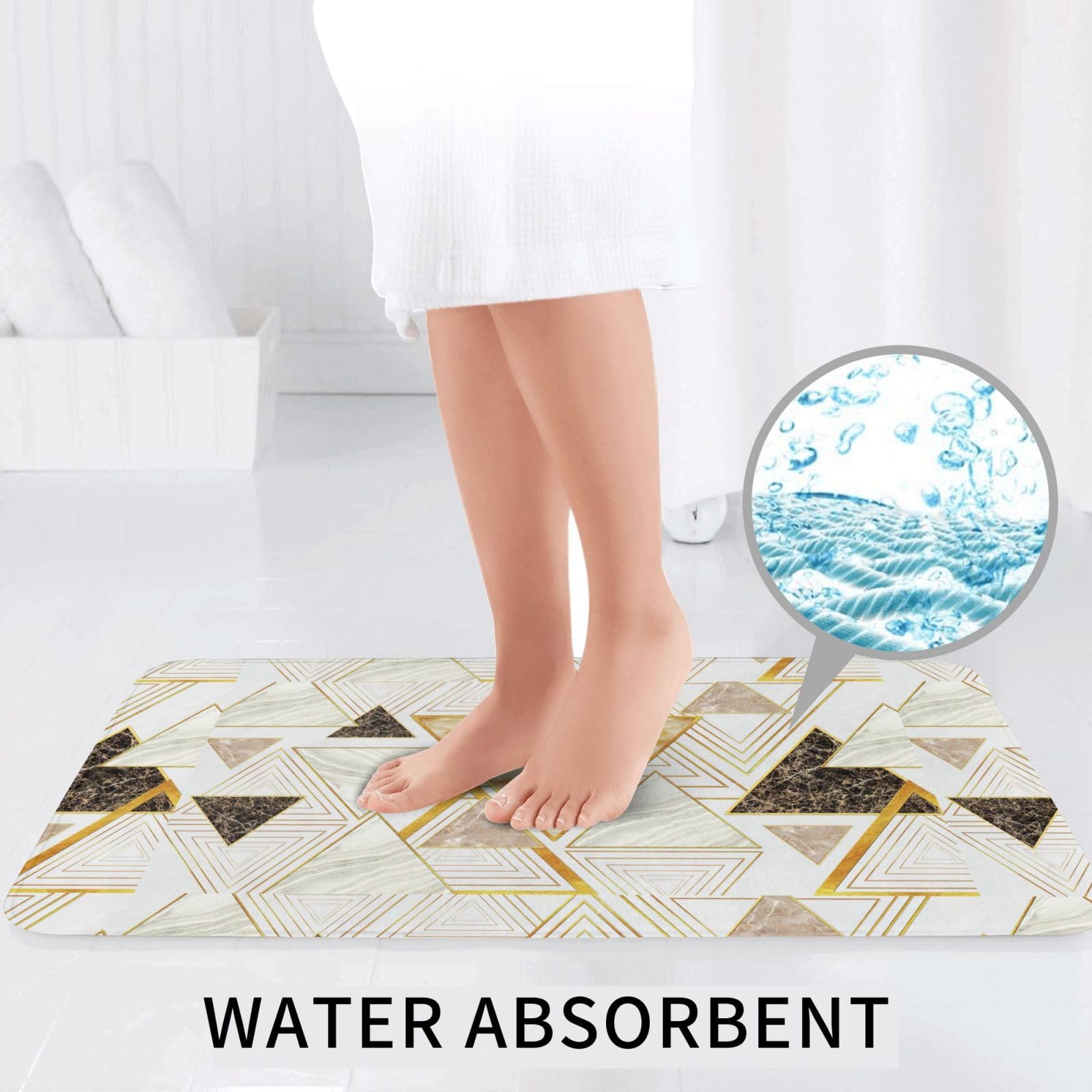 BREAUX Tapis de sol antidérapant à motif géométrique abstrait, tapis de sol de salle de bain, couverture de douche antidérapante, ensemble de 3 pièces