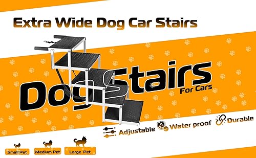 Miniatura 6 de Rampa de coche de 5 pasos para perros grandes soporta hasta 250 libras portátil, plegable, superficie antideslizante, aluminio ligero. Perfecto para