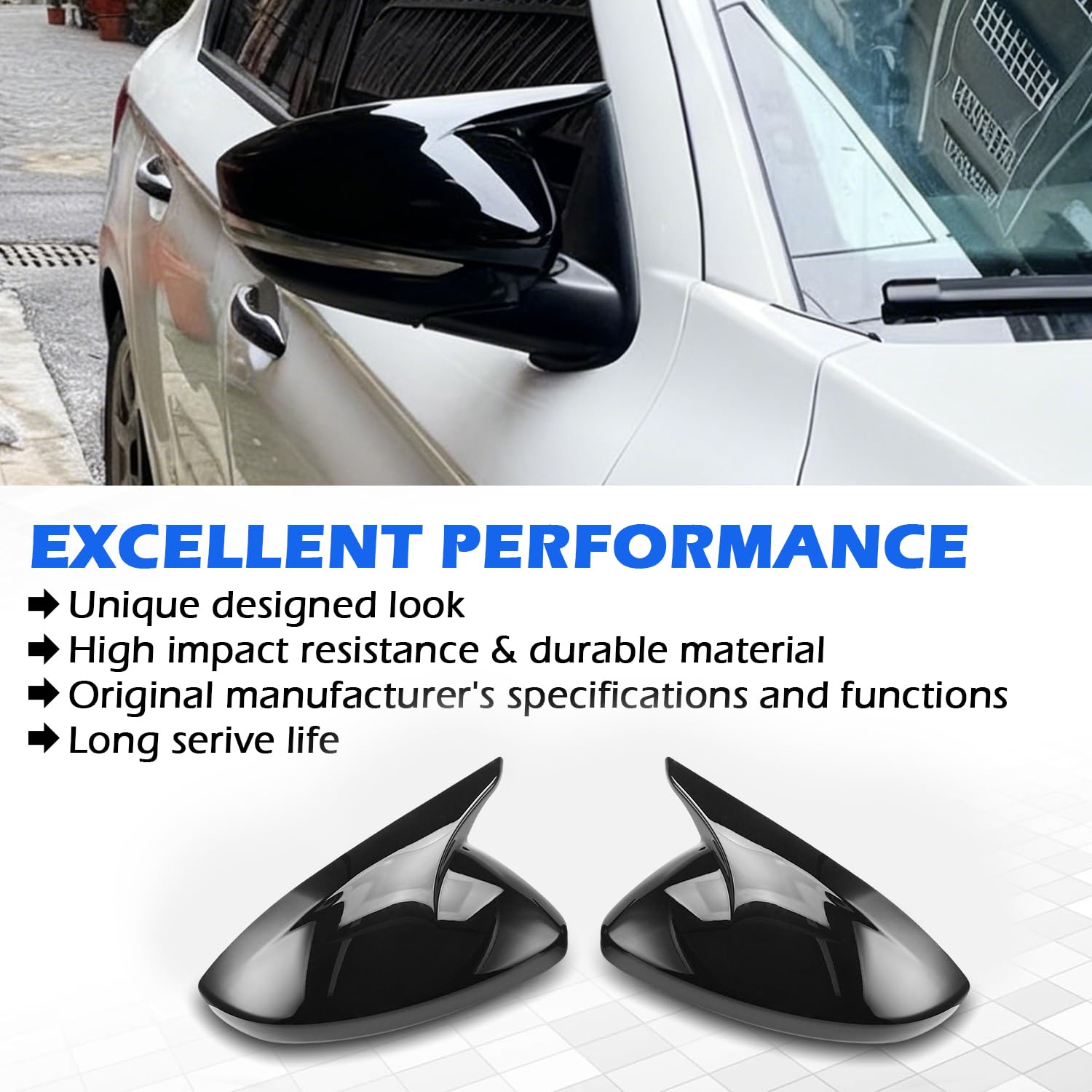 TECTICO Copri Specchietti Retrovisori - Calotte Specchietti Esterni Compatibile con Peugeot 208, 308, 408, 508, 307, 2008, 4008, 5008 (2013–2023), Nero Lucido, 1 paio