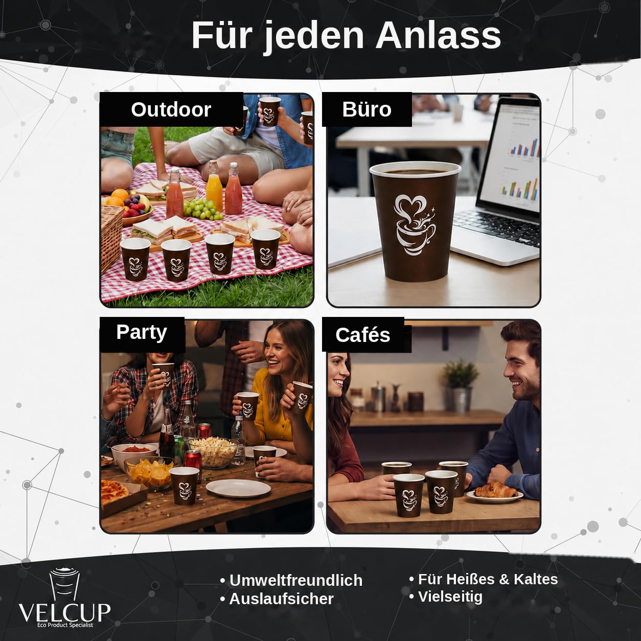 Lot de 1000 gobelets jetables Marron Barista 8 oz (240 ml / 24 cl) – renforcé 6,0 g par unité, résistants à la chaleur, idéals pour professionnels, cafés, bureaux et événements