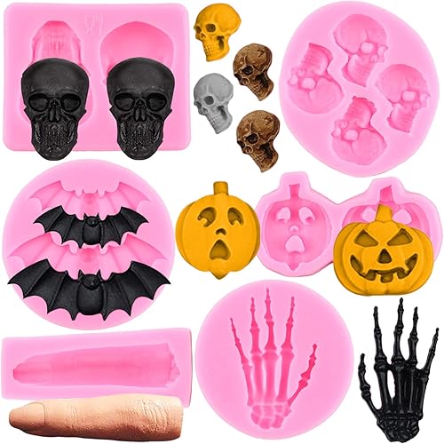 Moldes de silicona para Halloween, diseño de manos de esqueleto, calavera, fondant, murciélago, calabaza, dedos, para decoración de pasteles de