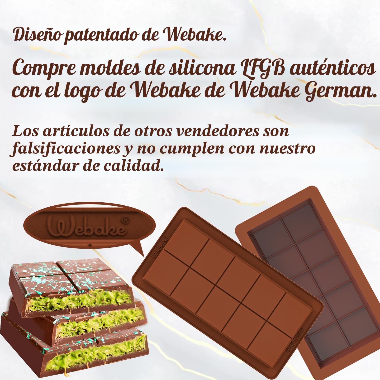 Webake Molde Turron de Silicona Profundo 2 Piezas Molde de Barra de Chocolate