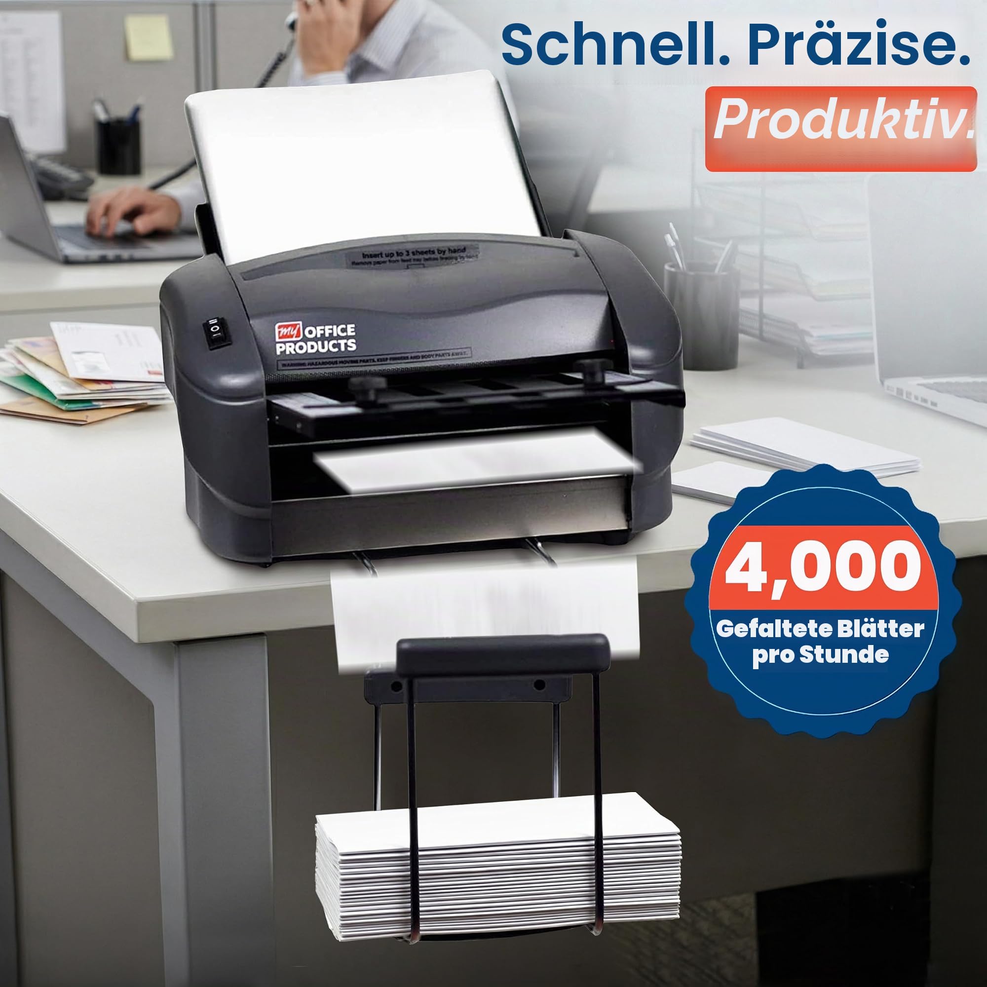 Martin Yale Papier-Falzmaschine P7500: Automatischer Einzug, Tischgerät, 4000 Blatt/Stunde, Brief-, halb-, Z-Falz, doppelt parallel, für Büros, Poststellen, Unternehmen, Falzformate ca. 21,5 x 28 und