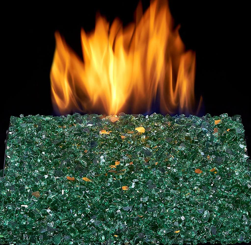 Duluth Forge 14REMGM 1/4 in. Premium Reflective Emerald Fire Glass - 10 lb, Small - Modern Replacement for Gas Logs, Tempered Glass, Easy Installation