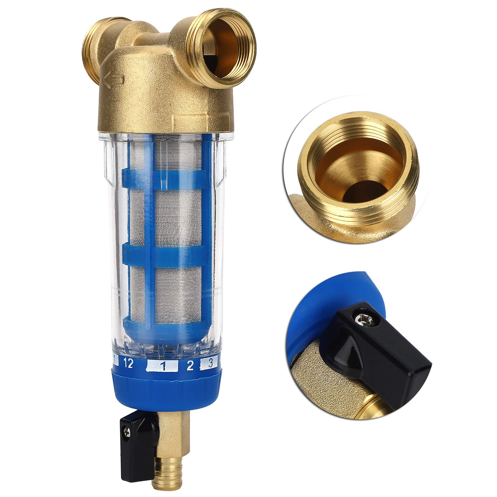 Ejoyous Filtro per Sedimenti Spin Down da 50 Micron, Riutilizzabile Spin Down Sedimento Filtro Acqua Rubinetto per Acqua Filtro Sedimenti Acqua di Pozzo G1 Mnpt + G3/4 Fnpt