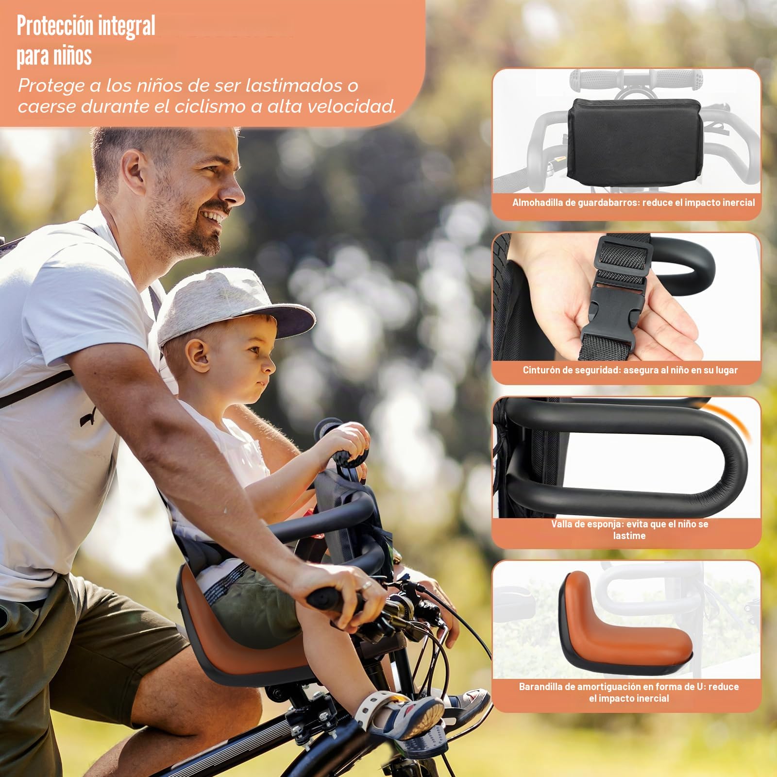 ZUKKA Asiento de bicicleta infantil – Soporte frontal, asiento delantero para niños con mango de barandilla, asiento de bicicleta para niños para bicicleta de adultos, asiento de bicicleta para bebé