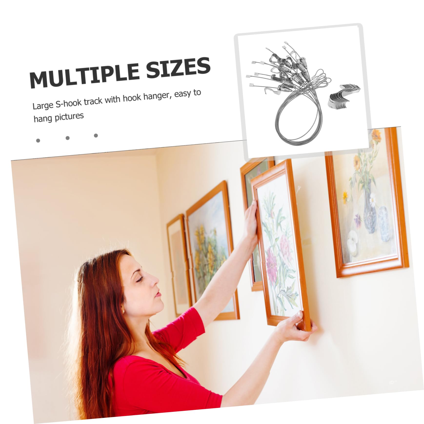 Housoutil Kit para Colgar Cuadros Ganchos Metálicos de Acero Inoxidable, Cuerda Ajustable y Fácil Instalación para Exposiciones de Arte, 10 Sets en Color Plata