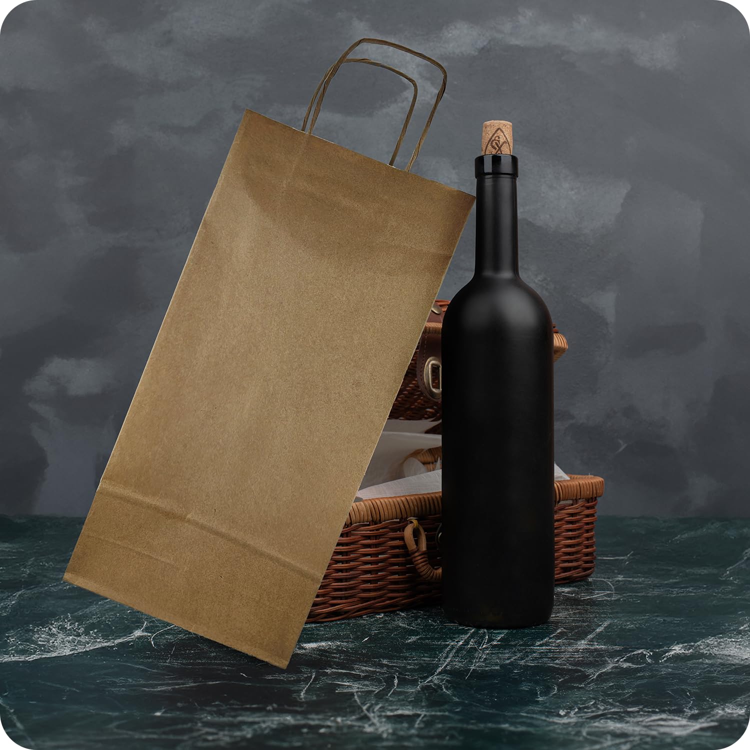 Netuno 200 Borse Carta Kraft con Manici marrone 18 x 8 x 38 cm Shopper Resistenti per Regali e Bottiglie borse portabottiglie packaging sacchetti regalo bottiglia buste carta per vino negozi