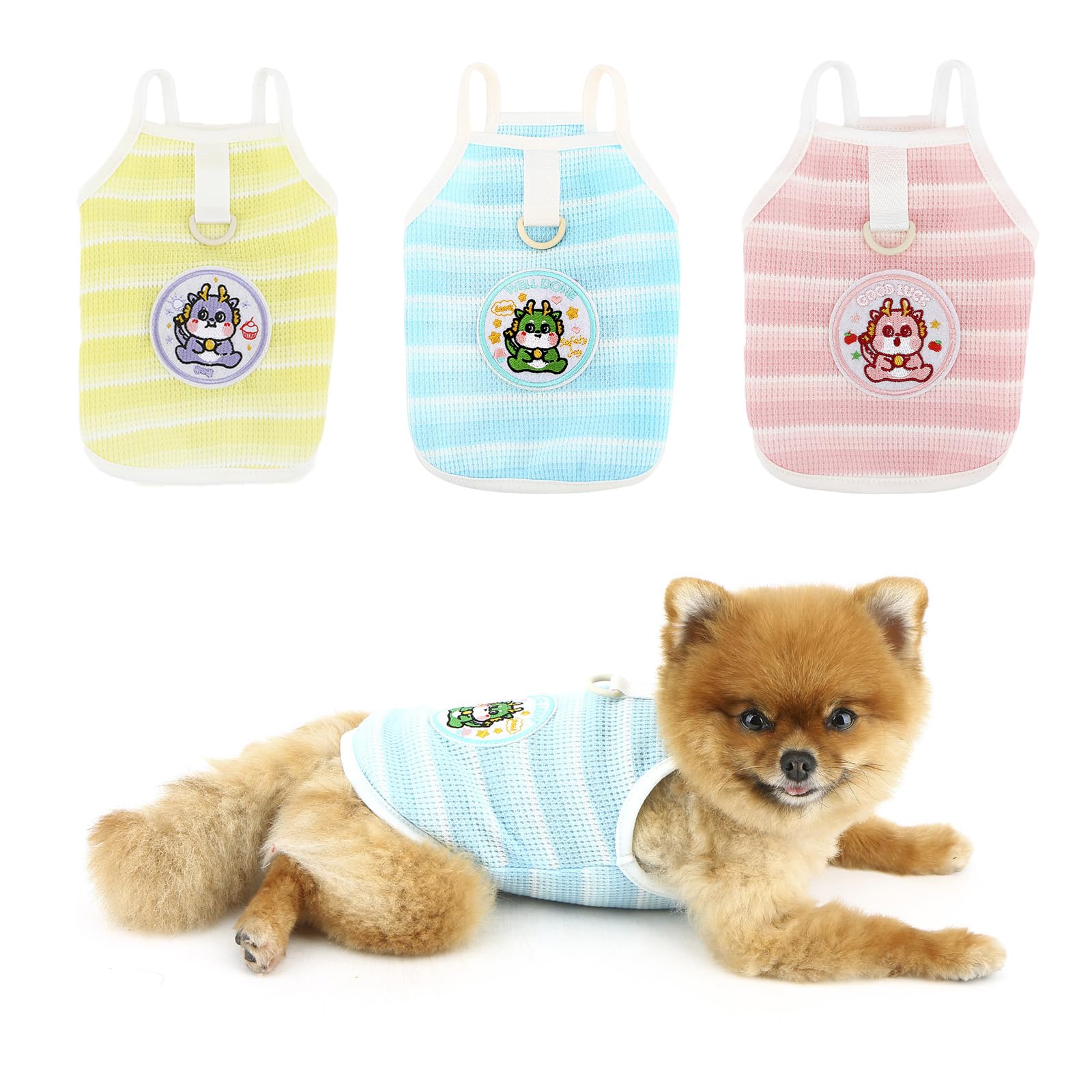 PAIDEFUL Striped Dog Shirts, Summer Cool Vest T-Shirt for Small Dogs Stretchy Lightweight Pet Pullover Soft Breathable Puppy Strap Tank Top Costume Cat Apparel Chihuahua Clothes D-ring,Blue,XL