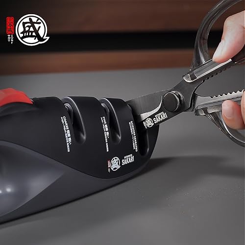 Miniatura 5 de MITSUMOTO SAKARI Afilador de cuchillos japonés ajustable de 5 ángulos, afiladores de cuchillos de cocina de 3 etapas para tijeras y cuchillos de