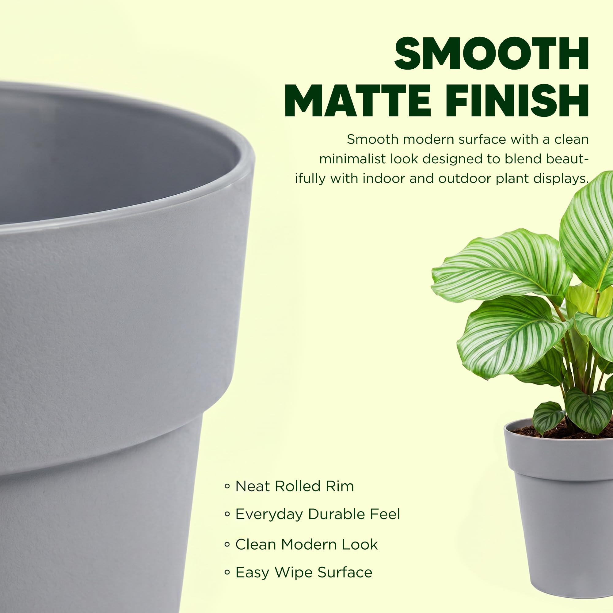 Lizzy 4 Pack Plastic Plant Pots 20cm, Off Grey (Classic) - Image 2
