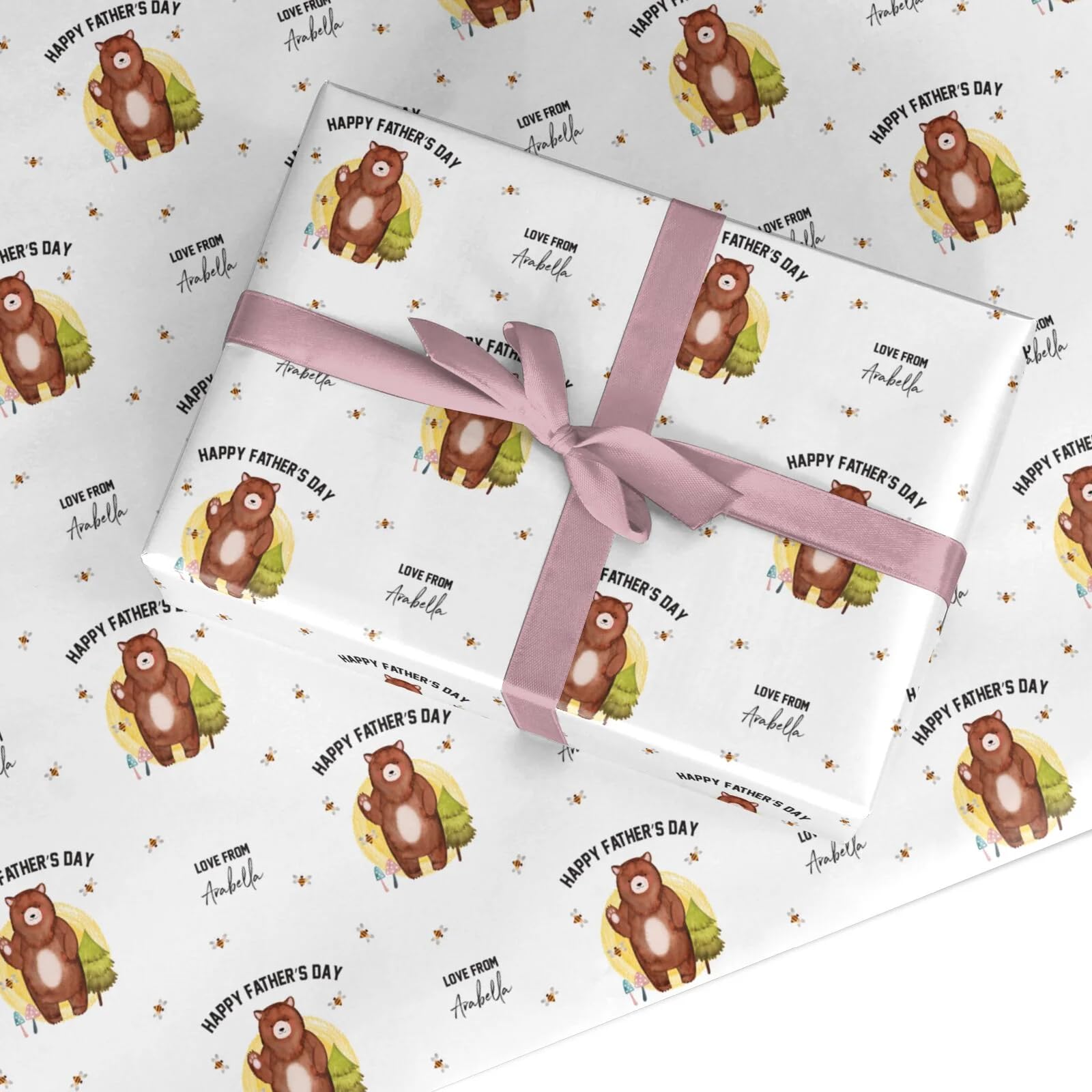 Fathers Day Bear Best Daddy Happy Father's Day Customised Personalised Wrapping Paper Gift Wrap Small Roll (50cm x 2.2m)