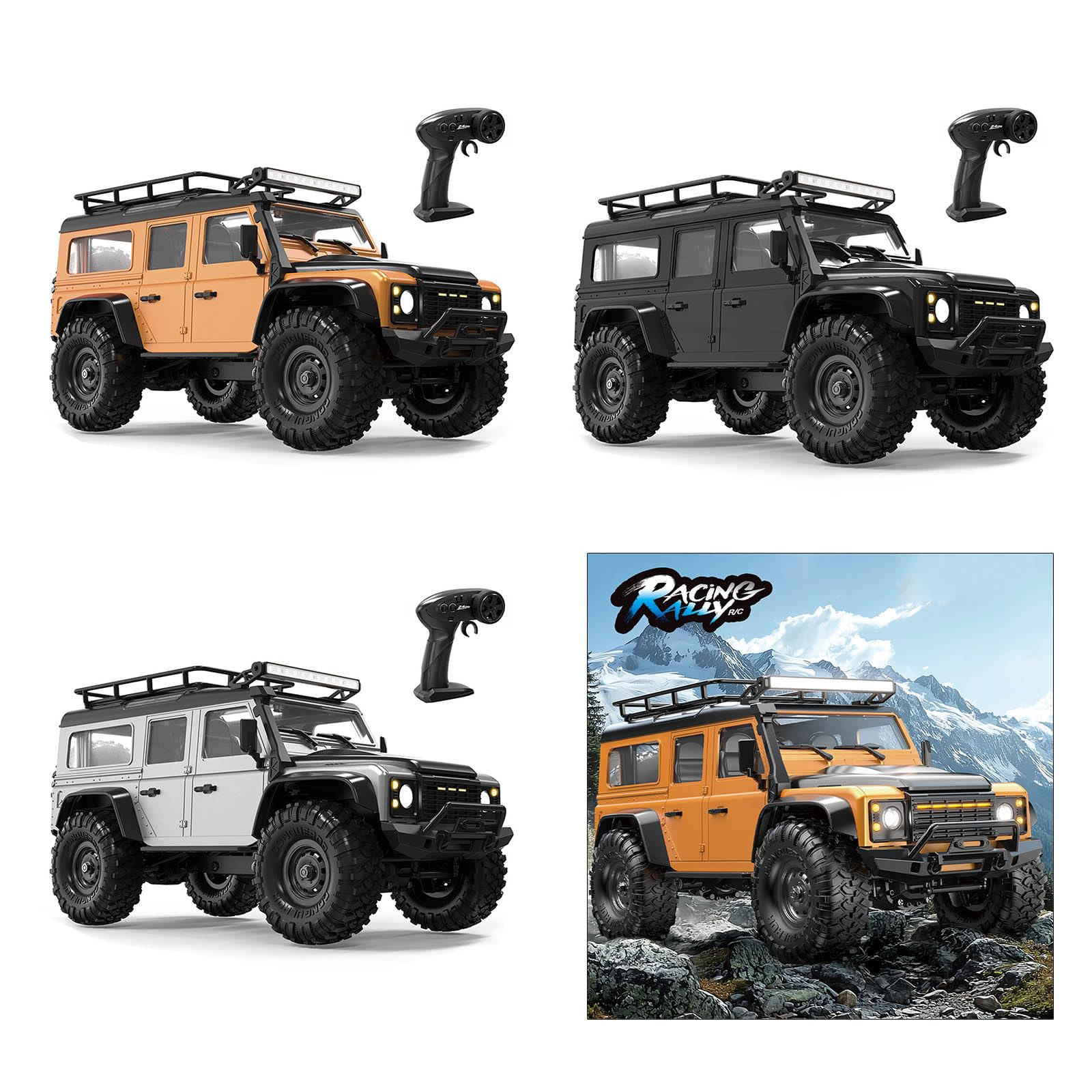 4WD Modèle Crawler Chariot à télécommande Échelle 1/16 Véhicule tout-terrain avec lumière de toit LED Jouet de compétition pour adulte
