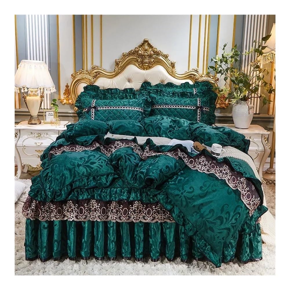 Faldones de cama de encaje de terciopelo de otoño e invierno con clip de algodón grueso colcha de estilo europeo colcha funda protectora antideslizante ropa de cama (estilo-A4, falda de cama
