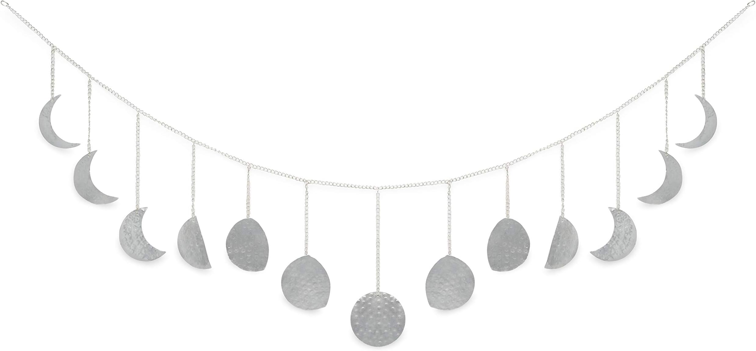 Moon Phase Garland - Moon Phase Banner - Hammered Metal - Celestial - Wall Hanging - Wall Decor (Silver)