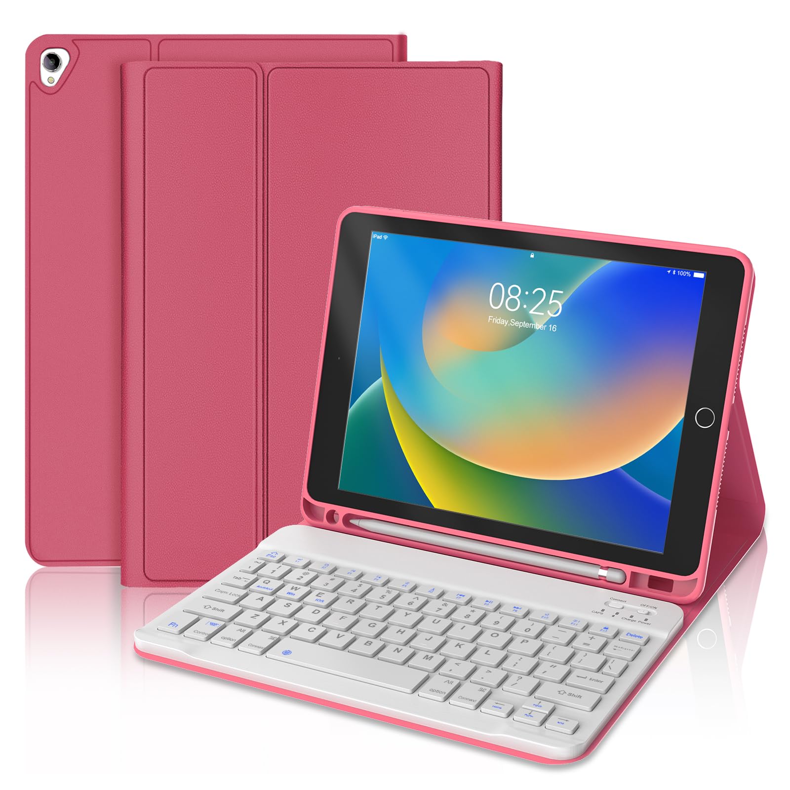 BORIYUAN iPad 10.2 inch Case with Keyboard, Magnetic Detachable Bluetooth Keyboard, Auto Sleep/Wake, Smart Folio Cover with Pencil Holder for iPad 9th/8th/7th Gen/iPad Pro 10.5”/iPad Air 3rd Gen Red