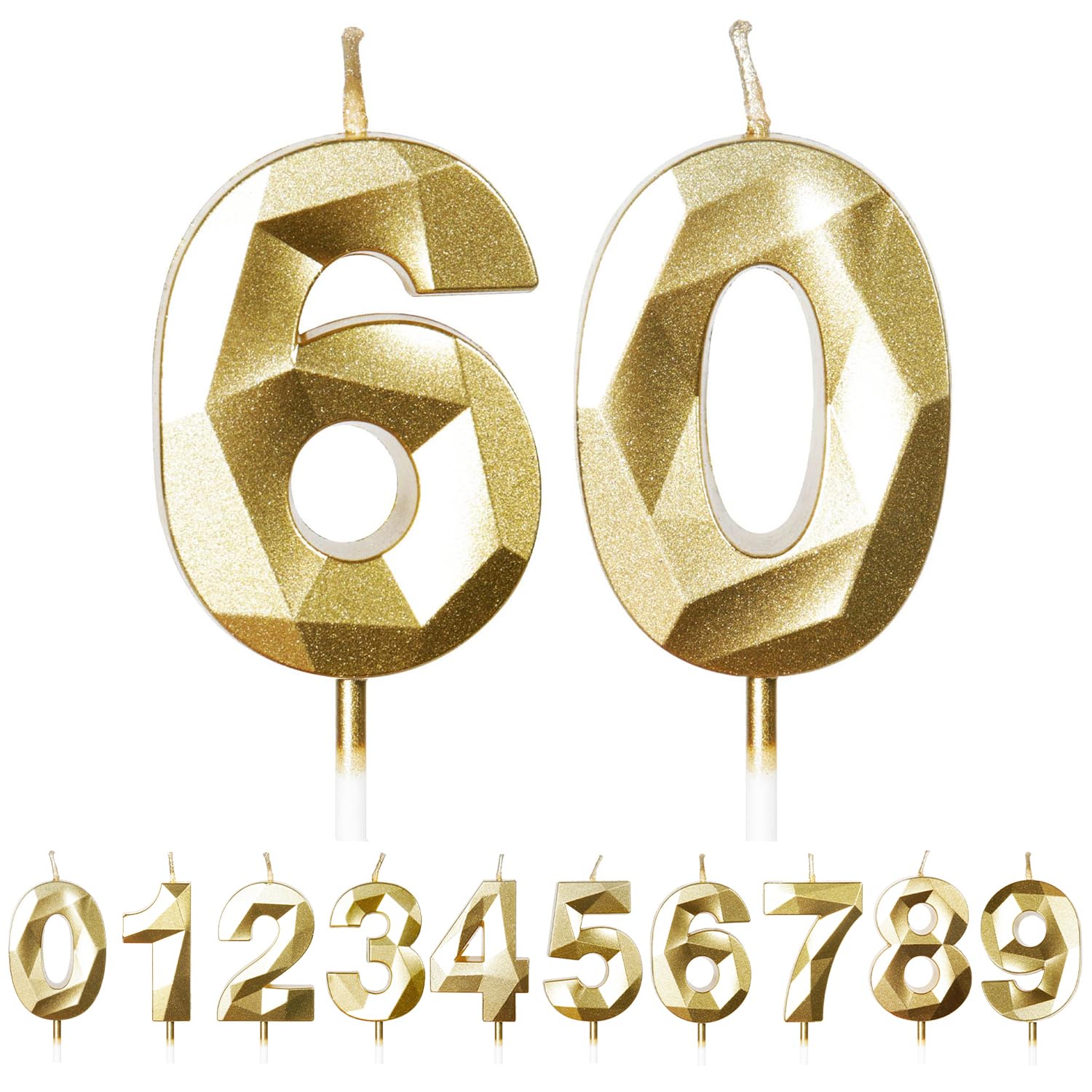 Fuzvol Gold Birthday Cake Candles, Number 60 Candle,Cake Topper Decorations