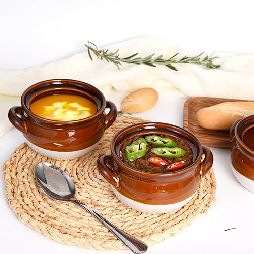 Miniatura 5 de Vumdua Tazones de sopa de cebolla francesa con asas, 28 onzas de cerámica, tazones de sopa a prueba de horno para chiles, cereales, tartas de olla,