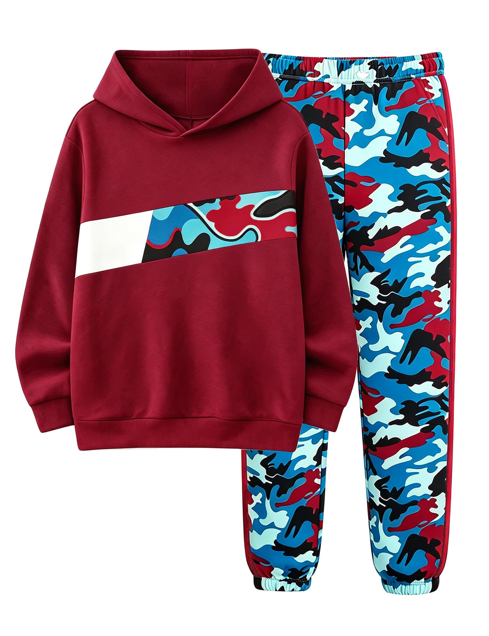 Boys Clothes Boy Outfits 2-Piece Long Sleeve Hoodie and Camouflage Pants Boys Fall Winter Clothes for 6-16 Years