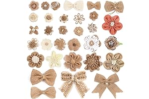 VGOODALL 32 PCS Burlap Bows and Flowers for Crafts and Decor