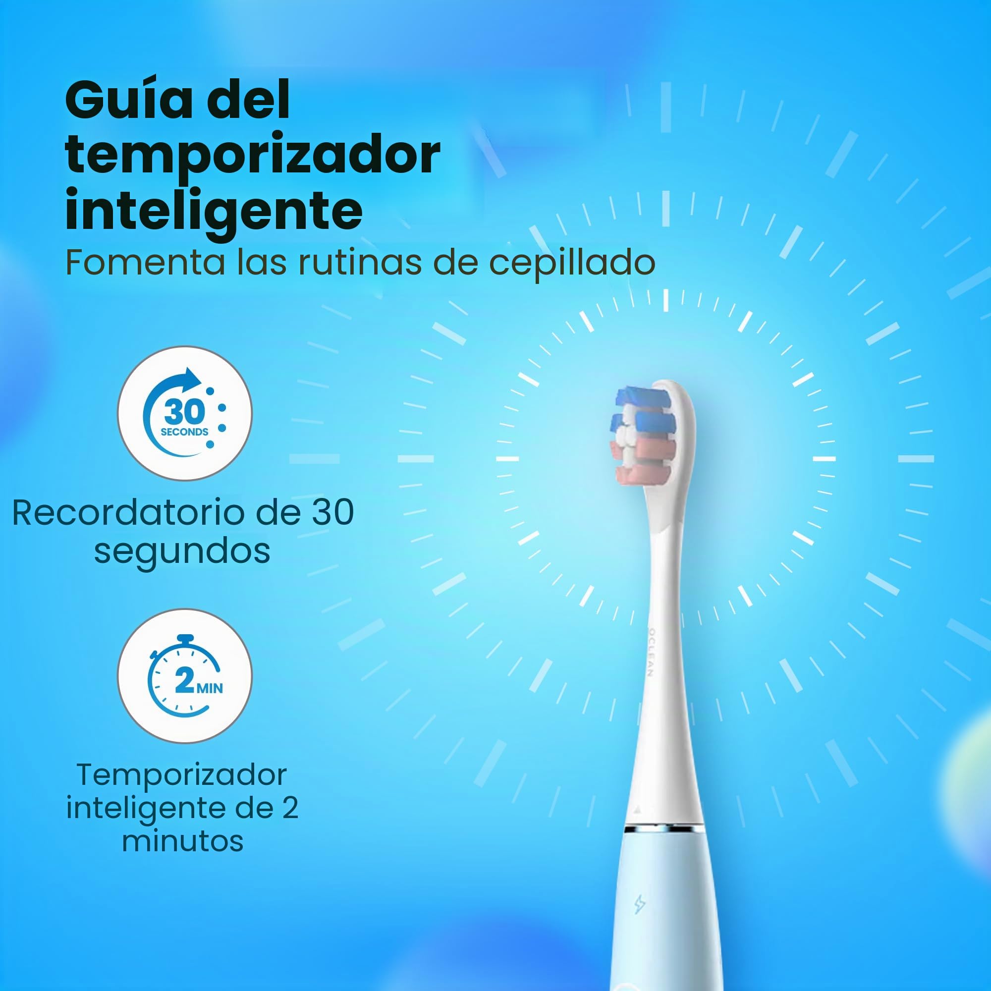 Oclean Cepillo de dientes eléctrico sónico para niños, cerdas suaves aptas para niños, cepillado ultra silencioso, temporizador integrado de 2 minutos, impermeable IPX7, para mayores de 5 años (azul)