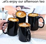 16 OZ Tasses à café de porcelaine, Smilatte Coupe classique en céramique blanche avec grande poignée pour latte de thé Cappuccino, ensemble de 4, noir