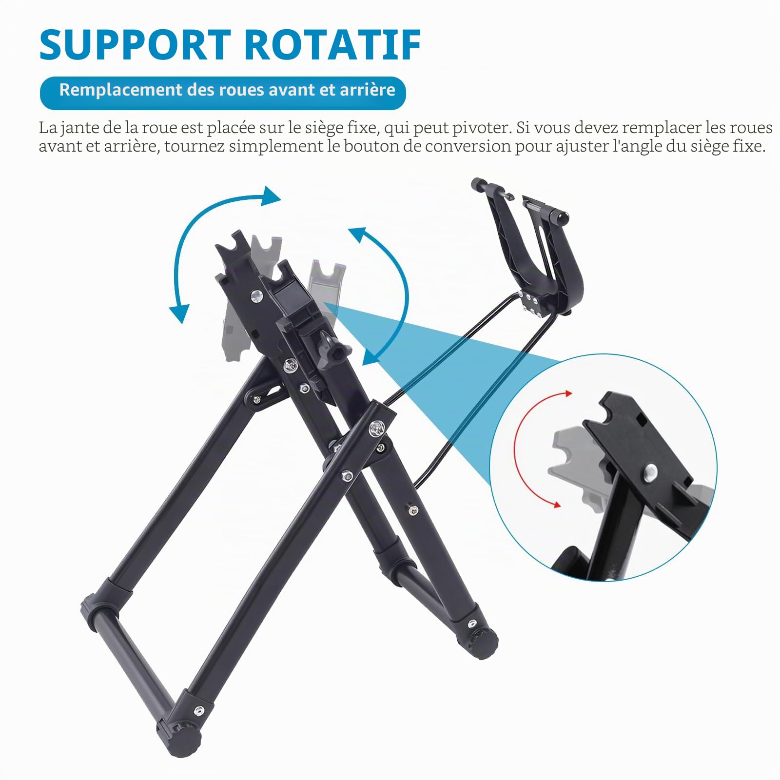 LIROPAU Support de centrage pour roues de vélo - Support de centrage pliable - Convient pour VTT, vélos, vélos de route - En métal - Noir