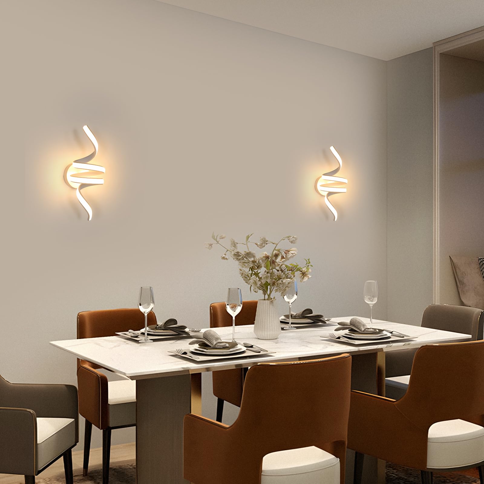 Goeco Applique da Parete Interno, 24W 2700LM 35 CM Lampada da Parete a Spirale in Acrilico 3000K Luce Bianco Calda, Applique LED a Muro Moderna per Camera Letto Soggiorno Corridoio, Bianco