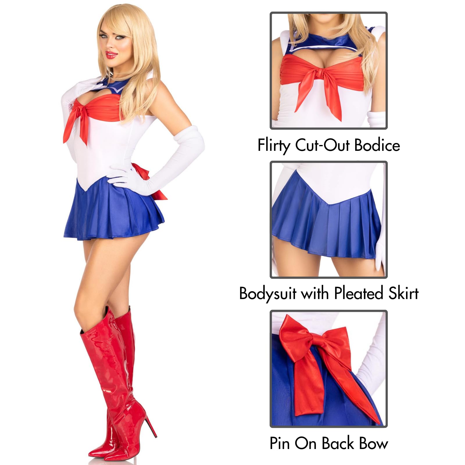 Leg Avenue Costume da marinaio sexy da donna, 3 pezzi, costume di Halloween, body con gonna