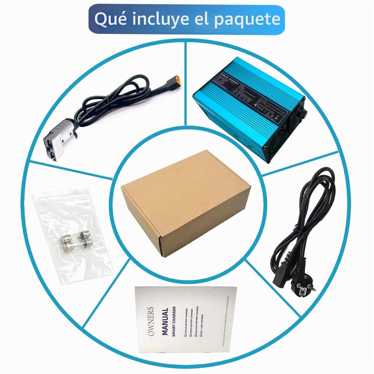 Cargador de batería LiFePO4 de 29,2 V y 10 A, Compatible con Carga rápida, Exterior Azul, con Conector Gris Anderson de 50 A.