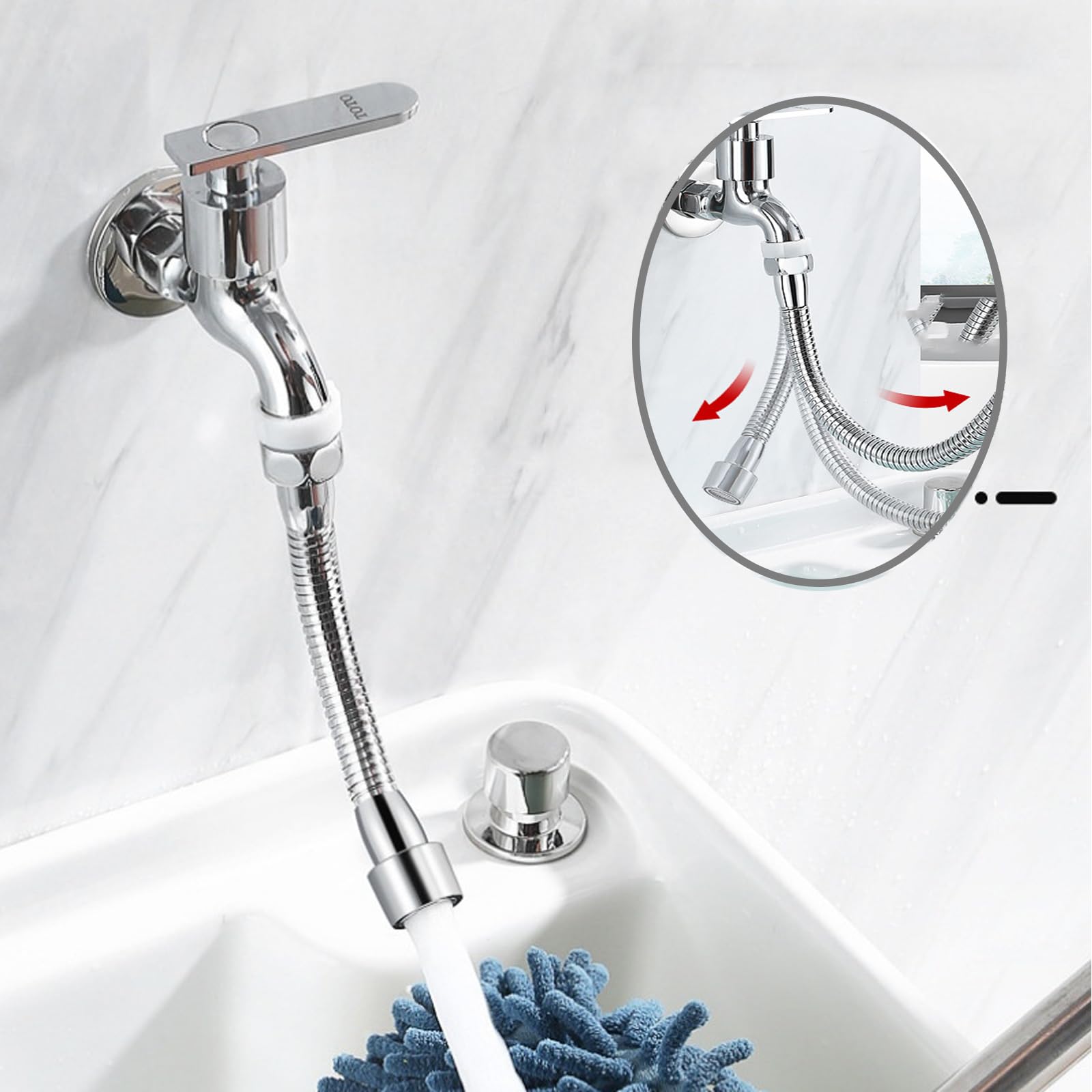 Prolunga Rubinetto Cucina 20cm Acciaio Inox Estensione 360° Girevole 2 Adattatori