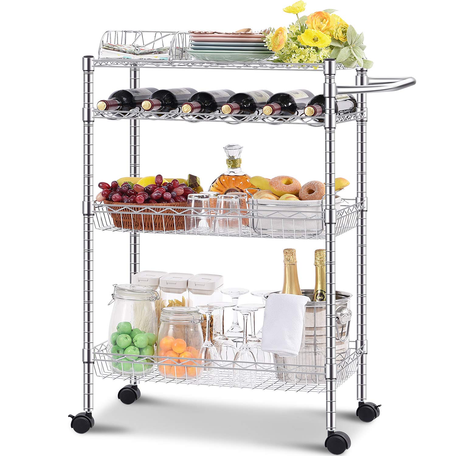 Buy KINGRACK Drinks Trolley, 4Tier Large Metal Storage Trolley on