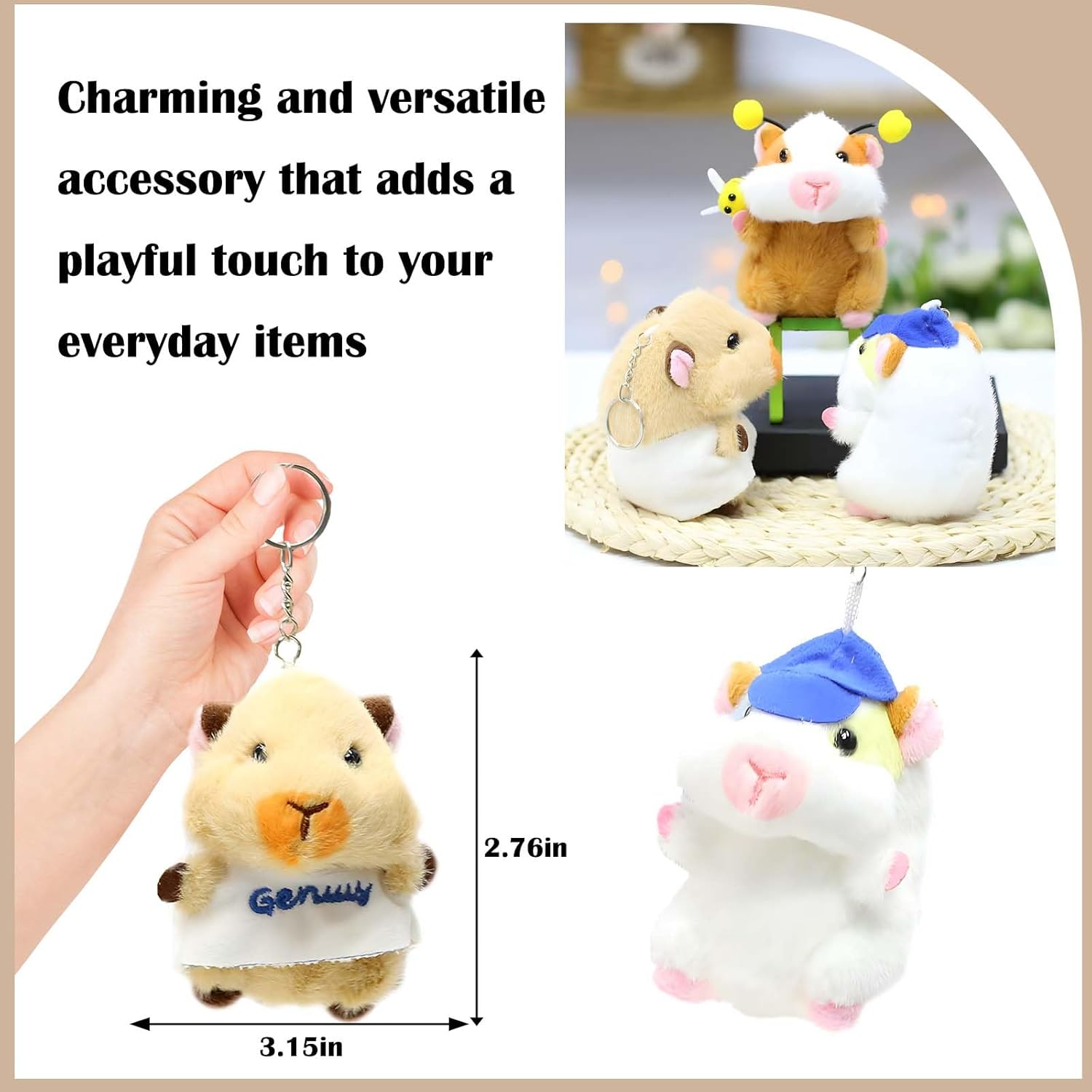 Guinea Pig Plush Keychain - Animal Accessories for Women Men, Cartoon Key Ring for Car Keys, Back to School Gifts - Image 6