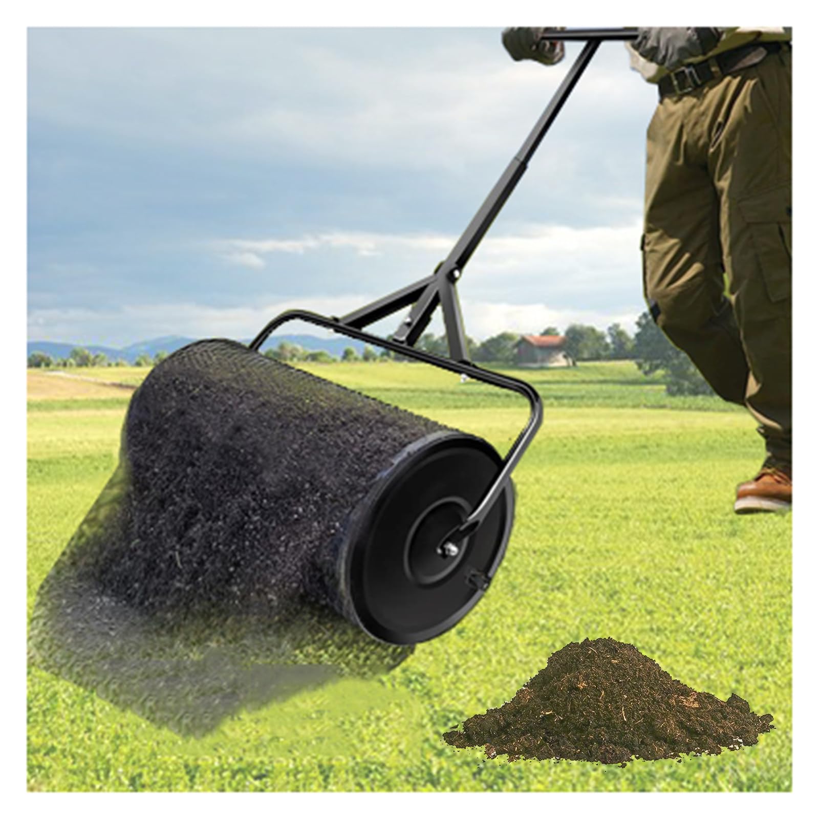 24-Zoll-Kompoststreuer, langlebiger und Leichter Miststreuer mit verstellbarem T-förmigem Griff zum Auftragen von Kompost, Erde, Mulch, Dünger und Erde, 30 cm