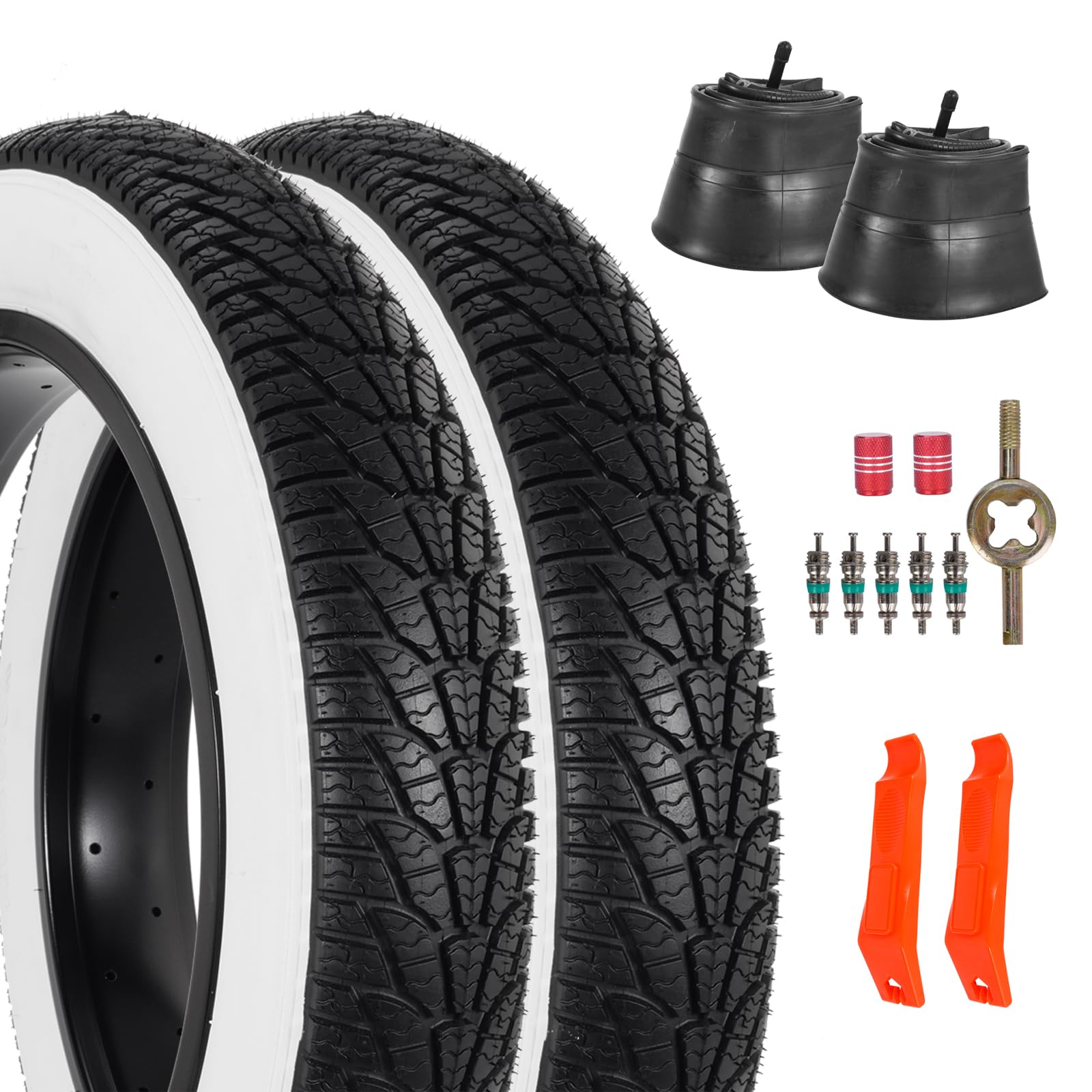 RUHUO 2-Pack 20x4.0 Fat Bike Tire, 20 Inch Mountain Bike Tires & Tubes Set, Folding Replacement Bicycle Tires with Tire Levers for Off-Road Bike, Ebike