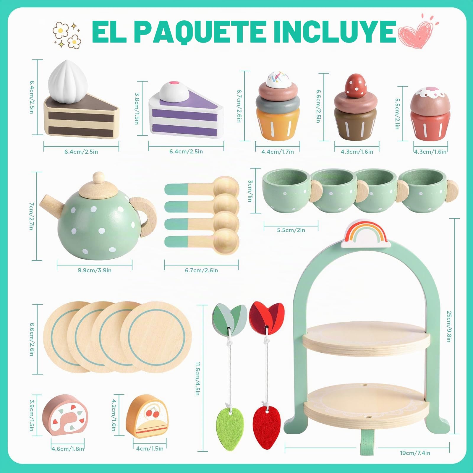 GAGAKU Juegos de Té Infantil Juego de Té de Madera Juego de té para niños pequeños Accesorios de Juego de simulación de Alimentos Juegos de Simulación de Accesorios de Cocina Juguetes