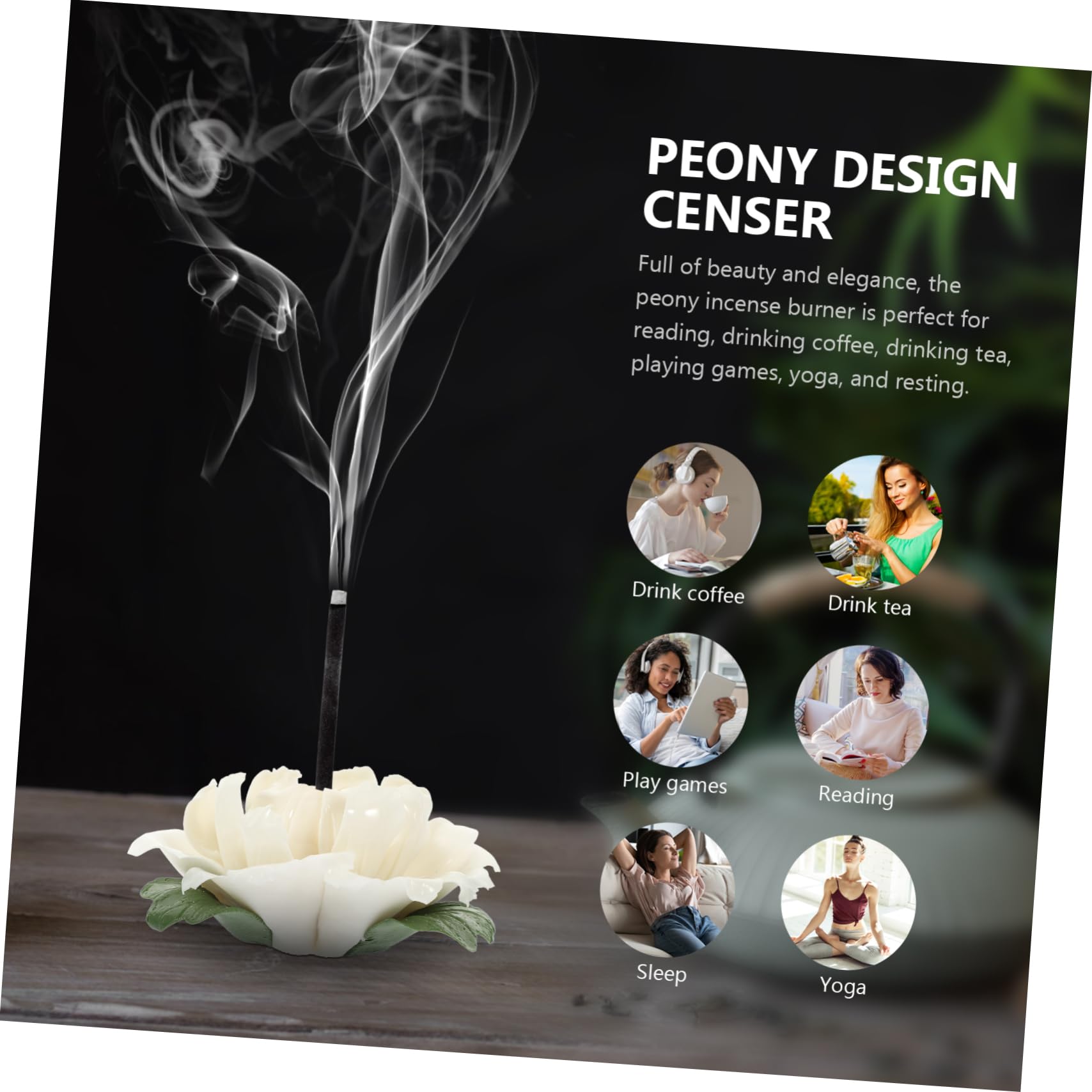 Ciieeo 4piezas Censer Adornment Peony Design Soporte De Incienso para Aromaterapia Diseño Elegante y Compacto para Decoración De Escritorio y Purificación del Aire