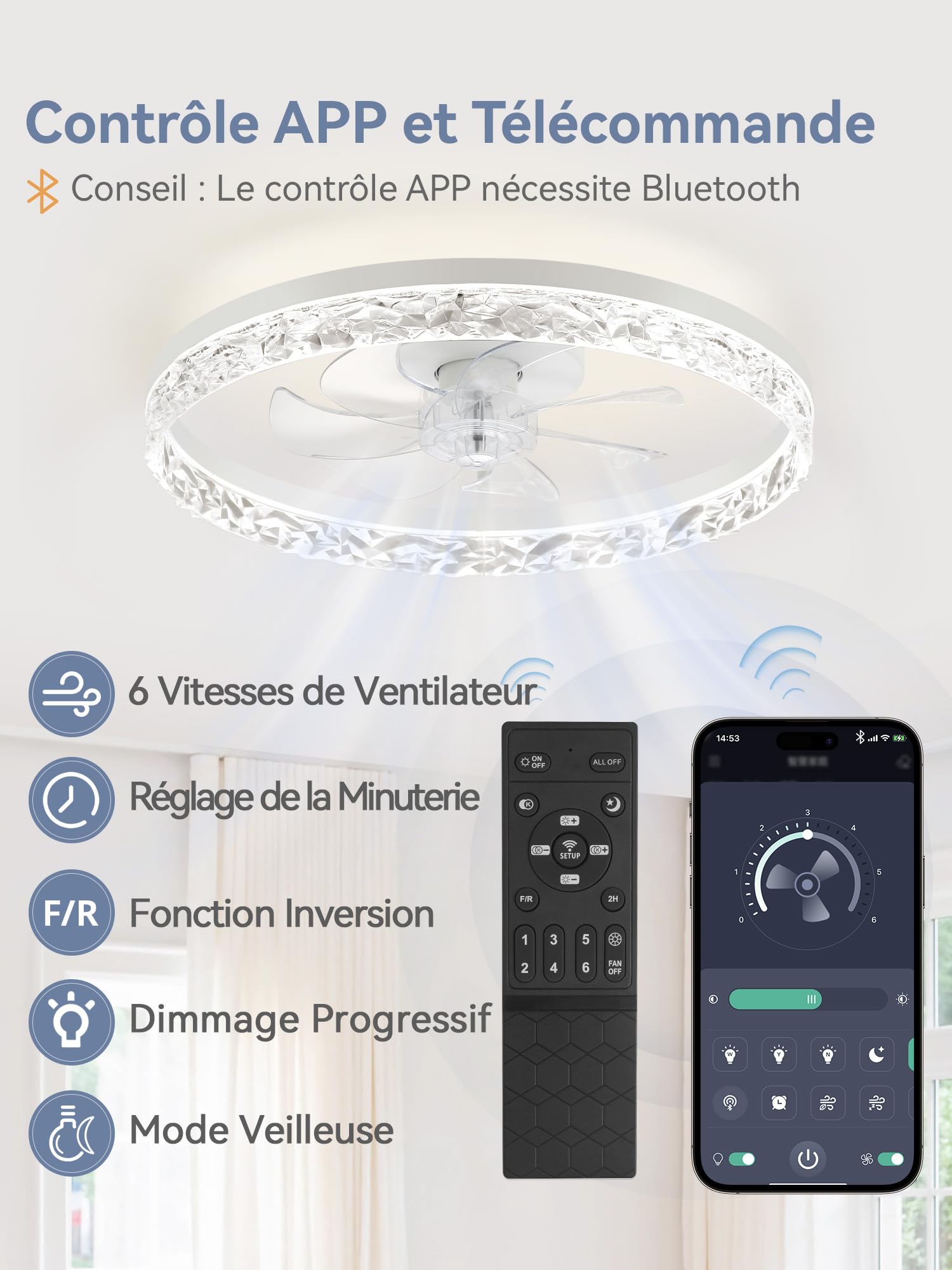 ZMISHIBO Ventilatore da soffitto con LED