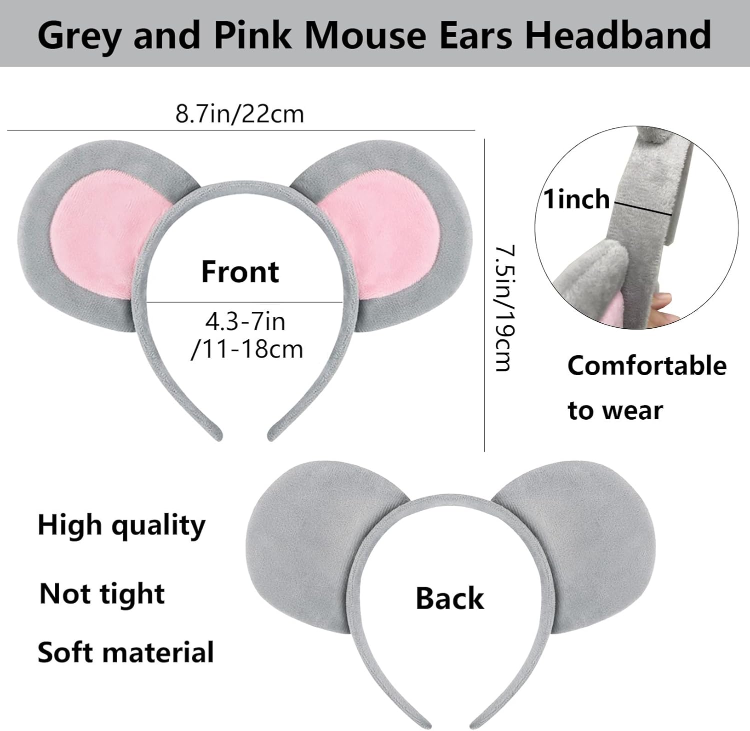4PCS Mouse Costume Accessories Set Mouse Ears Headband Tail Nose Bow Tie Grey Rat Costume Cosplay Dress Up for Halloween Party - Image 3