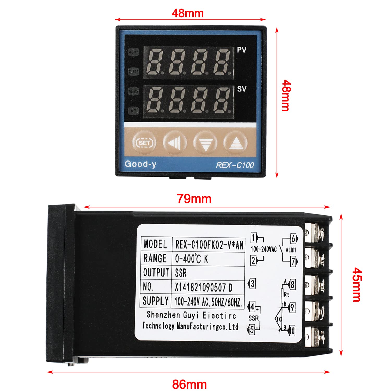 Digital Temperaturregler Kit REX-C100 LED PID-Temperaturregle Thermostat mit K-Typ Thermoelement Sensoreingangsrelais SSR-Ausgang (0-400 ℃)