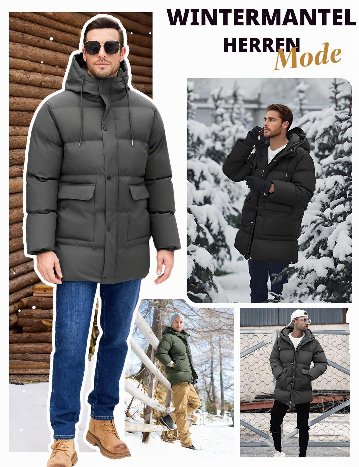 heekpek Herren Winterjacke Outdoor Parka Jacken Lang Männer Warme Winddicht Wasserabweisend Puffer wintermantel mit Kapuze